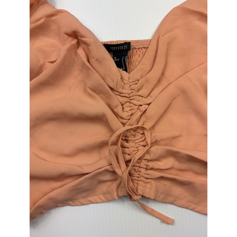 Forever 21 Blouse Small Peach Seashell Center Cinch Peasant Sleeve Cottagecore - Picture 4 of 11